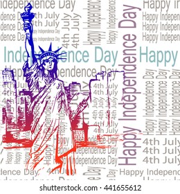 US Independence Day. Image of the statue of liberty. Pattern s speech on July 4. Vector illustration