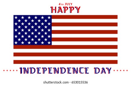 
US Independence Day. July 4. US flag. Horizontal vintage style illustrations. The futuristic design. Retro poster. Illustration on a white background. Dark blue and red stripes. 3D font, letters