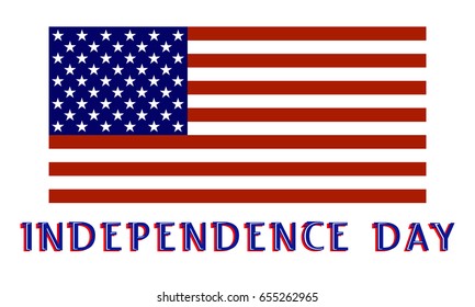 
US Independence Day. July 4. US flag. Horizontal vintage style illustrations. The futuristic design. Retro poster. Illustration on a white background. Dark blue and red stripes. 3D font, letters
