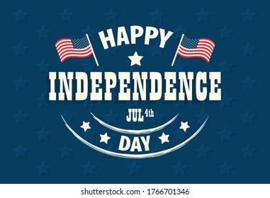 US Independence day logo. Vector illustration with celebration text, USA flag, stars isolated on background. Typography poster for 4th of July American national holiday. Icon, postcard, badge design