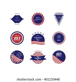 US Independence Day logotypes. Set of logos. The 4th og July. American flag colors. Stock vector.