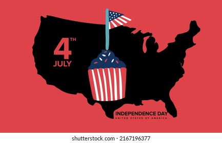 US Independence day with map and flag. 4 July vector illustration