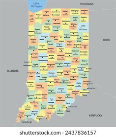 US Indiana State Map mit 92 Countys