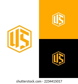 US Initial letter logo, modern bold hexagon shape