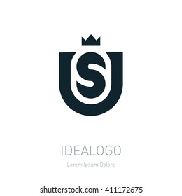 US initial logo with crown. US initial monogram logotype. Vector design element or icon.