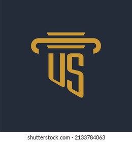 US initial logo monogram with pillar icon design vector image