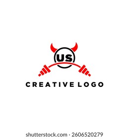 US initial monogram for fitnes or gym logo with devil style design