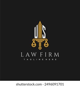 US initial monogram for lawfirm logo with sword and scale