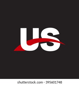 US initial overlapping swoosh letter logo white red black background