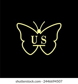 US Initials Luxury Butterfly logo Vector illustration
