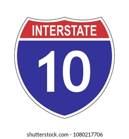 US Interstate 10 highway sign with route number and text, vector illustration.