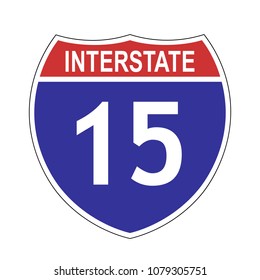 US Interstate 15 highway sign with route number and text, vector illustration.