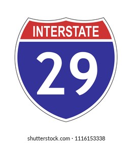 US Interstate 29 highway sign with route number and text, vector illustration.