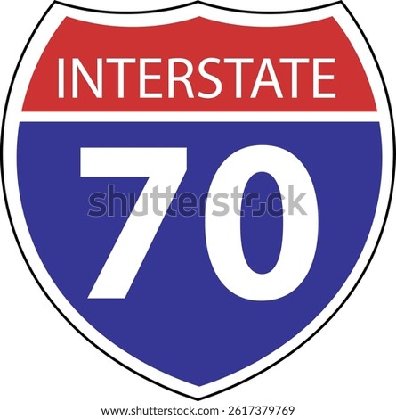 US Interstate 70 highway icon. US Interstate 70 highway sign with route number and text. Interstate highway 70 road symbol. flat style.