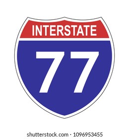 US Interstate 77 highway sign with route number and text, vector illustration.