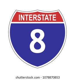 US Interstate 8 highway sign with route number and text, vector illustration.