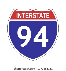 US Interstate 94 highway sign with route number and text, vector illustration.