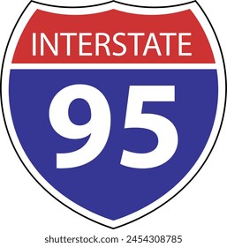 US Interstate 95 highway icon. US Interstate 95 highway sign with route number and text. Interstate highway 95 road symbol. flat style.