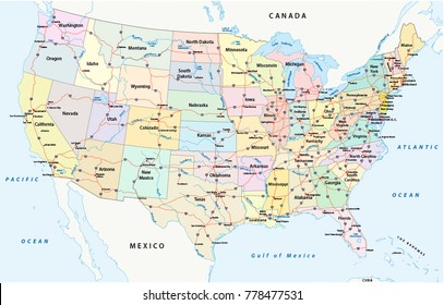 us interstate highway, administrative and political vector map