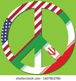 US and Iran under peace symbol.