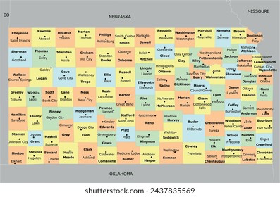 US Kansas State Map with 105 counties