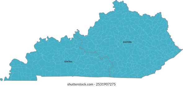 Mapa do condado de Kentucky com Time Zone Polygons (EUA)