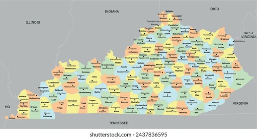 US Kentucky State Map with 120 counties