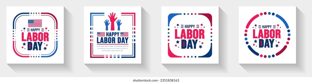 us labor day social media post banner design template set. Holiday concept. background, banner, placard, card, and poster design template and text inscription. vector illustration.