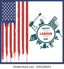 U.S labor day vector art illustration with america flag.