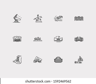 Us landmarks icons set. Louisiana and us landmarks icons with rhode island, minnesota, hawaii. Set of beauty for web app logo UI design.