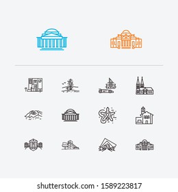 Us Landmarks Icons Set. Maryland And Us Landmarks Icons With Indiana, Idoha And Ohio. Set Of Road For Web App Logo UI Design.