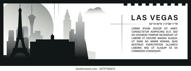 US Las Vegas Skyline Vektorgrafik Banner, schwarz-weiß minimalistische Stadtbild Silhouette. USA Nevada Staat Horizontale Grafik, Reise-Infografik, monochromes Layout für die Website