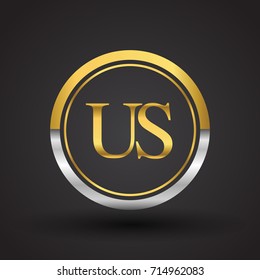 US Letter logo in a circle, gold and silver colored. Vector design template elements for your business or company identity.