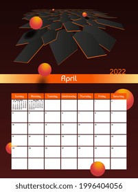 Us letter paper size vector futuristic monthly planner calendar April 2022 week starts on Sunday. Vertical polygonal organizer, habit tracker. Colorful modern illustration.