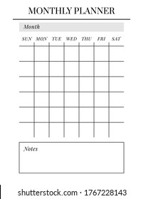 US Letter size Vector Planner template. Blank printable vertical notebook page. Business organizer. Calendar daily, weekly, monthly, yearly, habit tracker, project, notes, goals. Week starts on Sunday