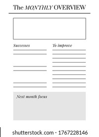 US Letter size Vector Planner template. Blank printable vertical notebook page. Business organizer. Calendar daily, weekly, monthly, yearly, habit tracker, project, notes, goals. Week starts on Sunday