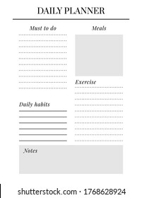 US Letter size Vector Planner template. Blank printable vertical notebook page. Business organizer. Calendar daily, weekly, monthly, yearly, habit tracker, project, notes, goals. Week starts on Sunday