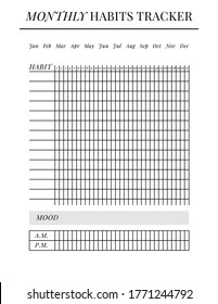 US Letter size Vector Planner template. Blank printable vertical notebook page. Business organizer. Calendar daily, weekly, monthly, yearly, habit tracker, project, notes, goals. Week starts on Sunday
