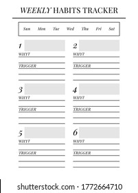 US Letter size Vector Planner template. Blank printable vertical notebook page. Business organizer. Calendar daily, weekly, monthly, yearly, habit tracker, project, notes, goals. Week starts on Sunday