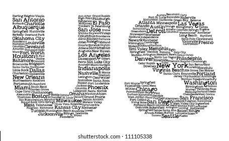 US letters with cities' names inside