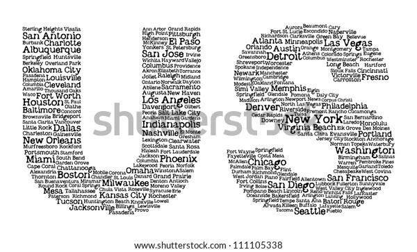 Us Letters Cities Names Inside Stock Vector Royalty Free 111105338
