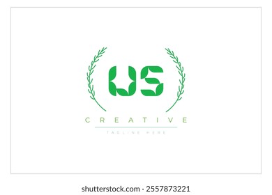 US letters eco logo with leaf. Fresh nature and healthy leaf logo design.