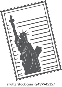 Us liberty statue label. Travel tourist black sticker