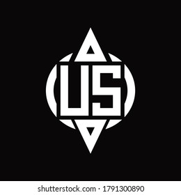 US Logo with circle rounded combine triangle top and bottom side design template