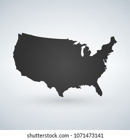 US logo or icon with USA letters across the map, United States of America. Vector illustration isolated on modern background with shadow.