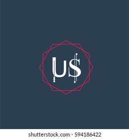 us logo letter initial, Abstract Polygonal Background Logo, design for Corporate Business Identity,flat icon, Alphabet letter