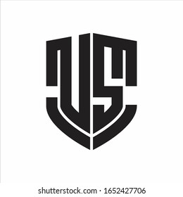 Monograma del logotipo de EE.UU. con forma de escudo de emblema aislado sobre fondo blanco