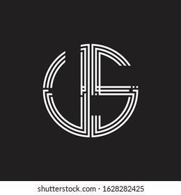 US Logo monogram triple ribbon style line design template isolated on black background