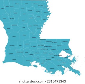 US Louisiana parish map with 64 parishes’ Names and Boundaries, all text in one layer could be hidden.