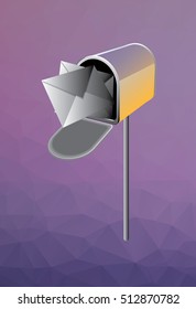 US mailbox with envelopes on purple triangular background